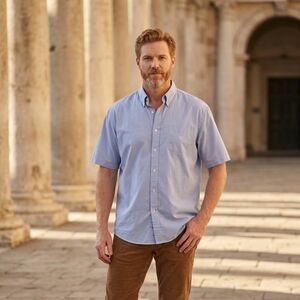 Chaps 4XL Button Down Long-sleeved Blue/White Check GUC